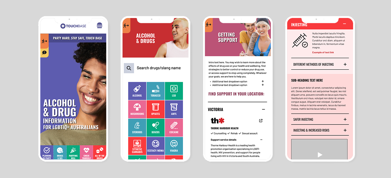 Touchbase.org.au mobile-first UX UI redesign Accessible WCAG 2.1 AA compliant - mobile exports iconography layout Figma