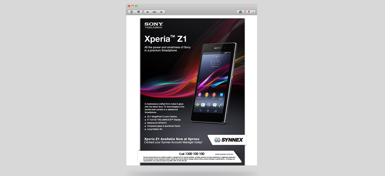 Sony Xperia Z Ultra and Z1 series mobile phone eDMs